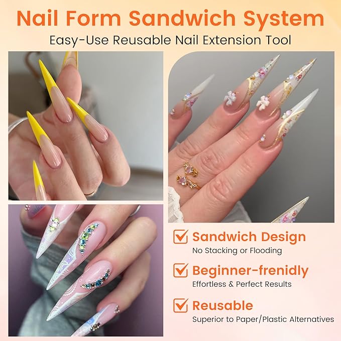 Sandwich Dual Nail Forms: 240PCS Nail Forms for Builder Gel, 15 Sizes Long Stiletto Shape for Women Salon Home DIY