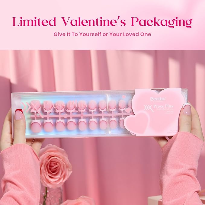Beetles Press On Nails - Heart Whisper | 3 Colors Short Square French Tip Press On Nails | 15 Sizes 180 Pcs Natural Salon Quality Spring Gift For Women