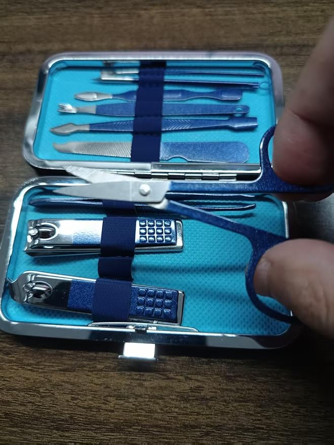Beauty Nail kit Manicure Set, 10 Piece Nail Care Kit with Stainless Steel Tools, Light Blue Case .Unisex(Blue 10 Piece Set)
