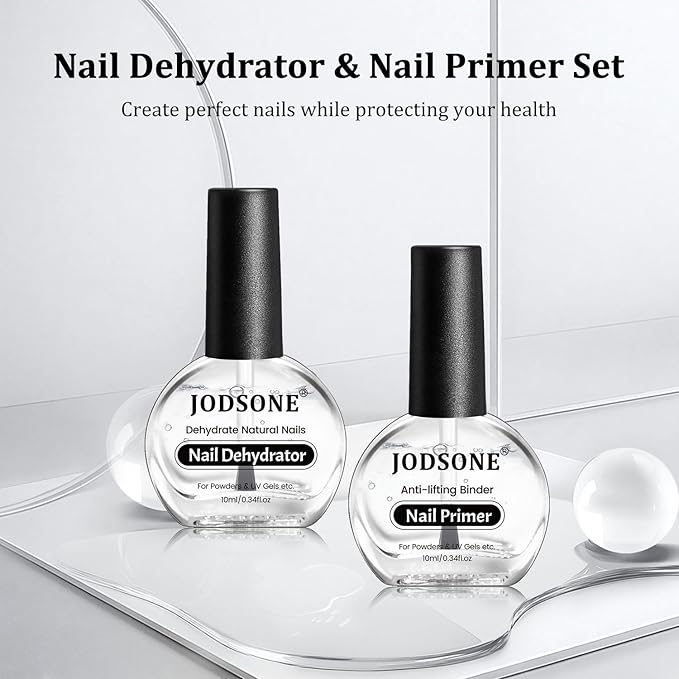 JODSONE 2Pcs 10ml Nail Dehydrate and Nail Primer Kit for U V Gel Nails Polish Professional Salons Set Superior Bonding DIY Art Design Long Lasting Gift