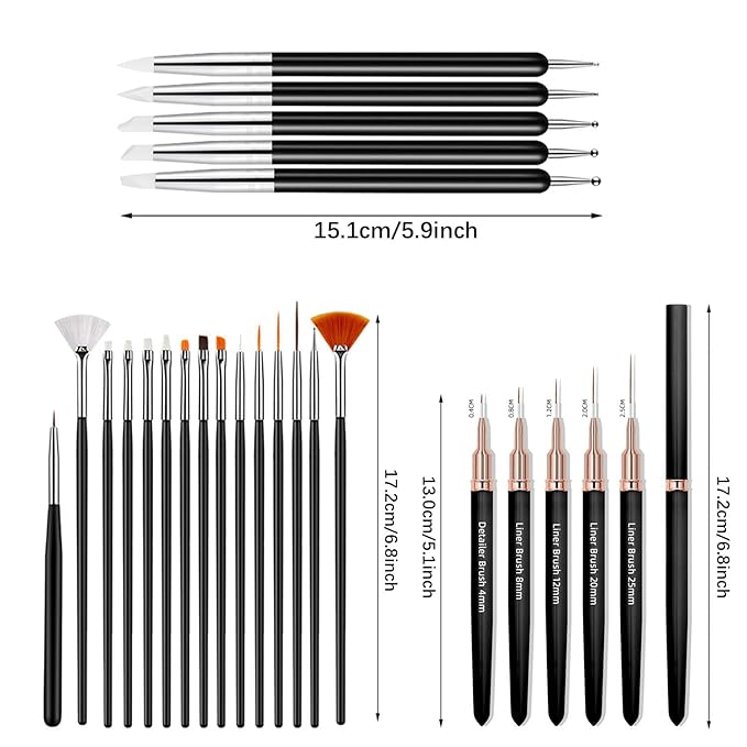 25Pcs Nail Art Brushes, Nail Brush Set,Nail Art Design Tools, 15Pcs Nail Brushes,5Pcs Nail Dotting Tool and Sculpture Pen, 5Pcs Liner Brush M012