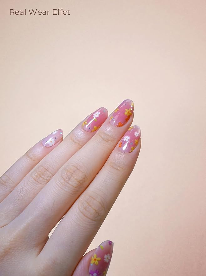 Pre Cured Gel Nail Strips - 44PCS Salon Quality Gel Nail Stickers - Long Lasting Polish Wraps for Women no UV Light Needed Easy Apply & Remove (Strawberry Pink)