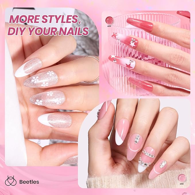 Beetles Nude Pink Gel Nail Polish Set, Nude Paradise Valentines Gel Polish Kit 25PCS 20 Colors Jelly Pink Sheer Glitter White Soak Off UV Base Glossy Matte Top Coat Nail Charms Gift for Women