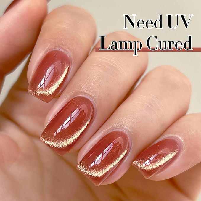 Double Rhythm 15ML Ice Glass Cat Eye Gel Polish with Magnet Holographic Glitter Shimmer Translucent Sheer Color Salon Soak Off Magnetic Nail at Home (Brown Tan-MC1125)