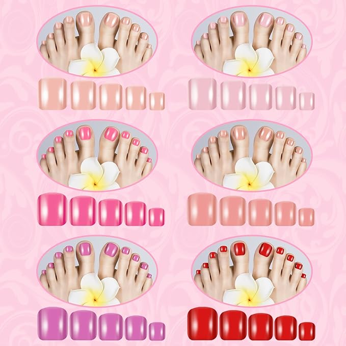Maitys 720 Pieces Fake Press on Toe Nails Short False Toe Nails Square Solid Color Full Cover Matte Finish for Women(Mixed Colors)