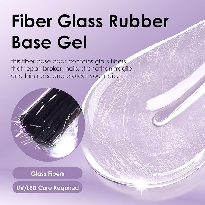 Fiber Glass Rubber Base Gel Nail Polish, Milky White Glossy Glass Brush on Nails Strengthener Base Coat for Repair Broken Damaged Nails, LED UV Lamp Required Soak Off Building Gel-01,7ml