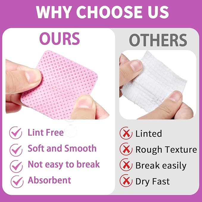 800Pcs Lint Free Nail Wipes for Gel Nails with 2-storage Boxes,SHEERBLISS Pink Nail Polish Remover Wipes Super Absorbent Soft Non-Woven for Nail Polish Remover and Eyelash Extension Wipes for Nail Art