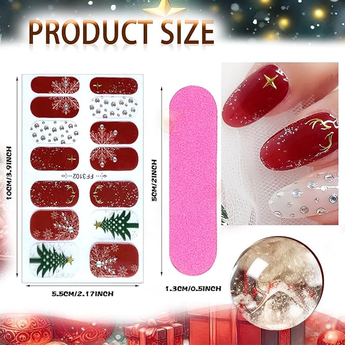 4 Sheets Christmas Nail Wraps Stickers 5D Charms White Snowflake Gel Nail Stickers Strips Self-Adhesive Winter Holiday Full Wraps with Xmas Trees Elk Reindeer Nail Polish for Women Acrylic Nails DIY