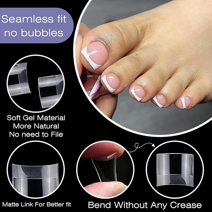 600pc Soft Gel Toe Nail Tips Short Fake Toenail Tips Square Fake Toe Nail Tips for Toes Press on Toeails, Clear False Toe Nail Press ons, 12 Sizes French Artificial Toe Tips Acrylic Nails