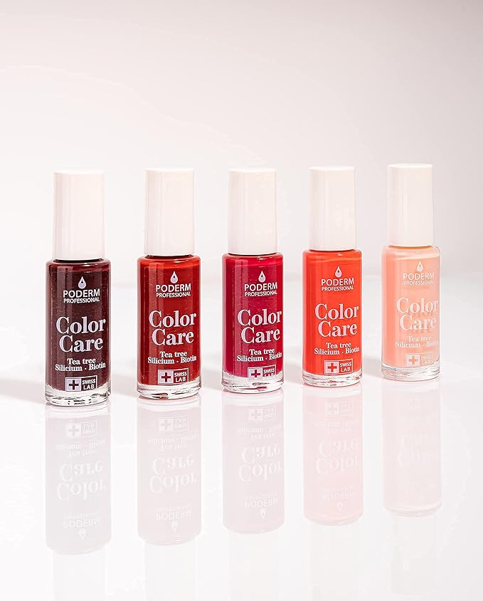 PODERM Nail Polish – Enriched with Tea Tree & Biotin – Improves Nail Appearance – Vegan Formula – For Hands & Feet – Swiss Made (Red Allure)