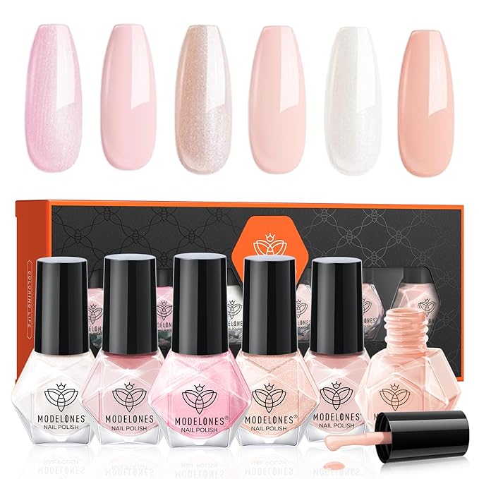 modelones Summer Nail Polish Set, 2025 Red White Glitter 6 Colors Nail Polish Salon DIY Manicure Kit