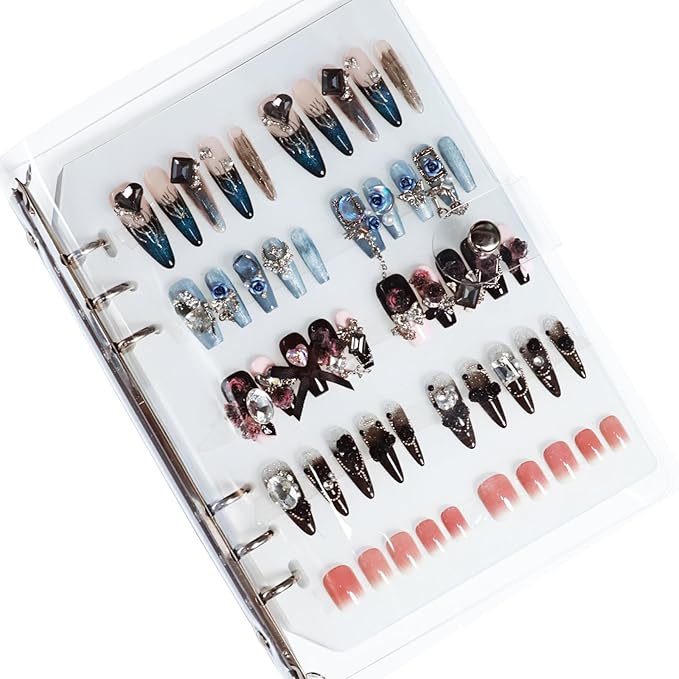 Clear Press on Nails Storage Box Press on Nail Organizer Binder Salon Art Display Supplies Packaging Book Sample Exhibition with Double-sided Adhesive Medium A5