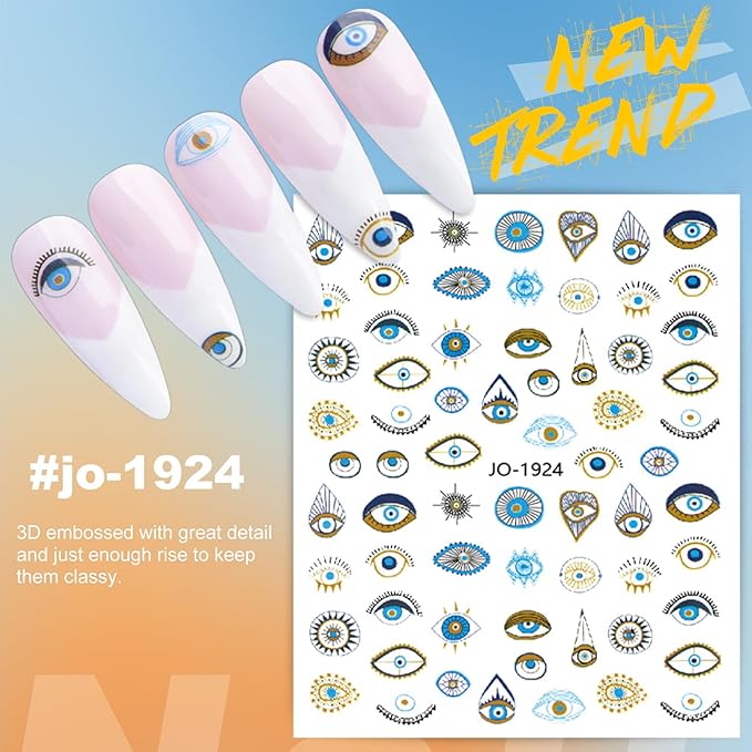 12 Sheets Evil Eye Nail Art Stickers Decals Self Adhesive Pegatinas Uñas Turkish Blue Eye Hamsa Hand Eye of Fatima Manicure Tips Devil Eye Nail Decoration for Women Girls Gift 807-7