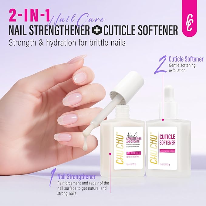 CHUCHU Nail Repair and Cuticle Softener: Milky White 2pcs 15ml Protein Keratin Strengthener for Weak Ridges Discolored Nails Women Clean Natural Look