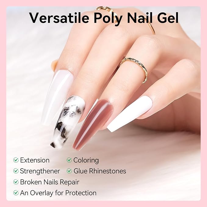 Makartt Poly Nail Gel Set - 4 Fall ColorsStrong Builder for Extension Overlay Strengthener 3D Diy, Multifunctional, Long-lasting for Nails French Manicures Home Salon White Pink Nude Brown
