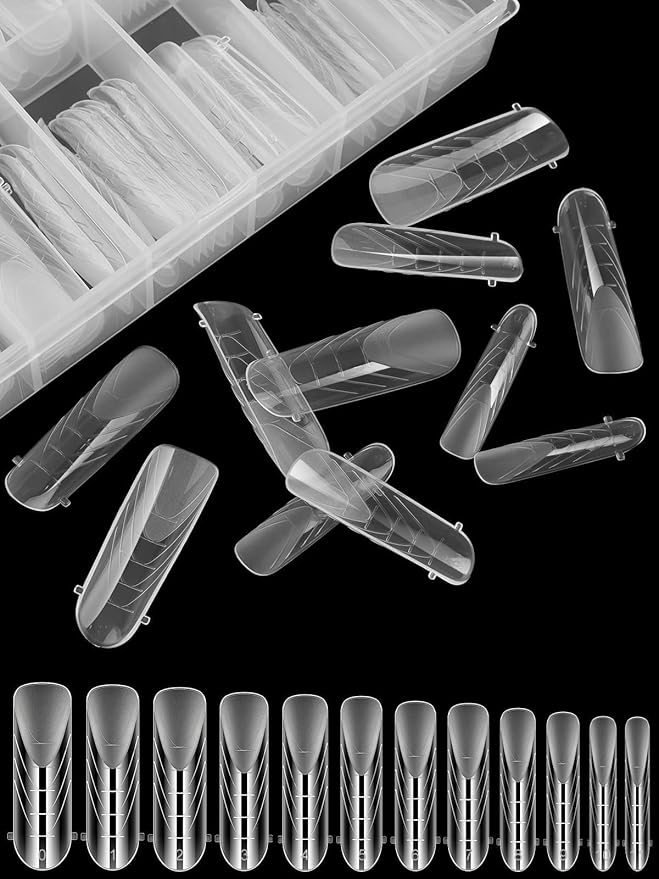 TOROKOM Poly Extension Gel Dual Nail Forms, 120Pcs Full Cover Coffin & Stiletto Nail Molds, 12 Sizes for Gel Manicure Nail Art Design Salon & DIY