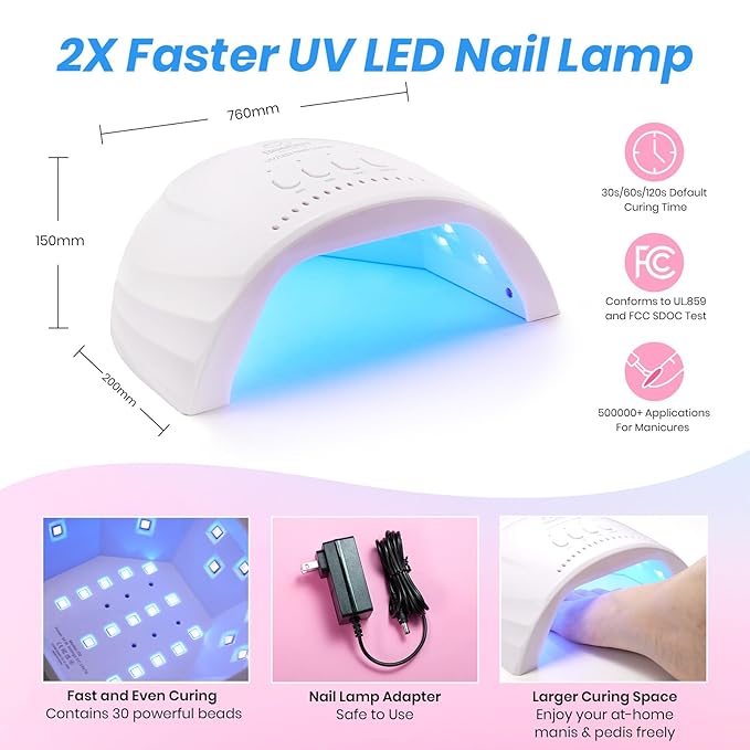 Beetles Deal Box Gel Nail Polish Kit with U V Light - 35 Colors Gel Polish 288 Pcs Almond Nail Tips 88 Pcs Nails Kit with TPO&HEMA Free Base Matte/Glossy/Glitter Top Coat DIY Gifts for Women
