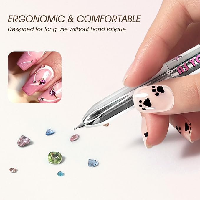 Nail Dotting Pen in Ballpoint Pen Design, Tiny Paint Brushes Liner Brush for Nails Gel, Uv Gel, Rhinestone Precision Tools for Manicure DIY,YGJ-010