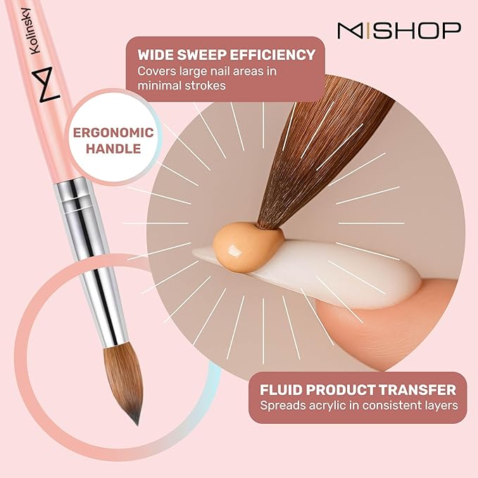 M – Majesti Pink 100% Kolinsky Acrylic Nail Brush | Professional Acrylic Sculpting & Application Brush | Handcrafted Premium Nail Art Tool for Nail Technicians (#18)