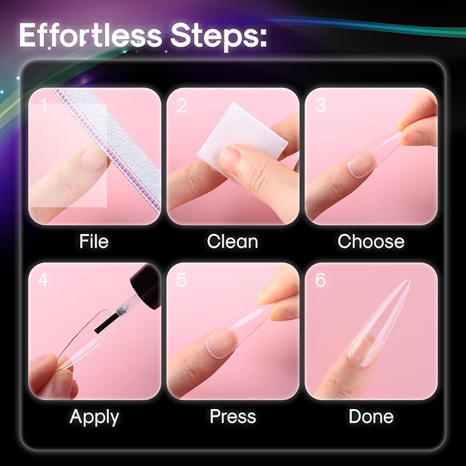No C Curve XXL Stiletto Nail Tips, Half Matte Clear Half Cover, Stiletto Flat Tips for Acrylic Nails Art Design, Salons, Home DIY Nail Extension(12 Sizes 240PCS)