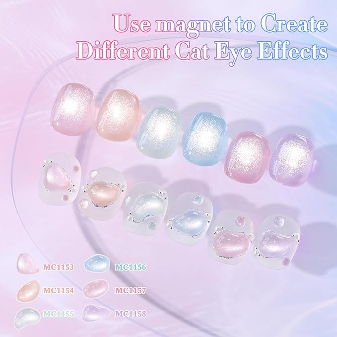 Double Rhythm 0.5 Oz Cat Eye Gel Polish with Magnet Same Color Same Bottle Holographic Glitter Shimmer Translucent Color Salon 15 ML Magnetic Nail Art (Pink Purple-MC1153)