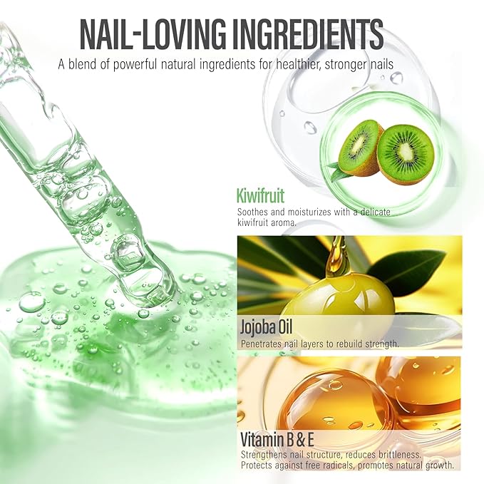 CHUCHU Nail Cuticle Oil Strengthener - Kiwi Scent Repair Growth Moisturizing Treatment - Natural Jojoba Vitamin B & E for Dry Cracked Nails