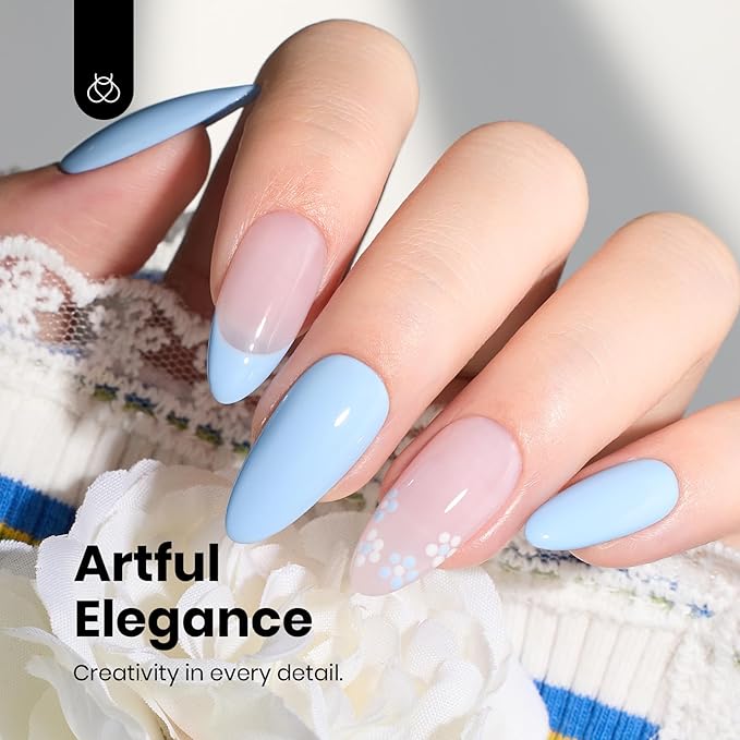 Beetles Light Blue Gel Nail Polish - Hema Free Pastel Baby Blue Gel Polish, 8ML/0.27Fl Oz Soak Off UV LED Lamp Pastel Nails Art, Long-Lasting Manicure Salon DIY Home Easter Spring Nails