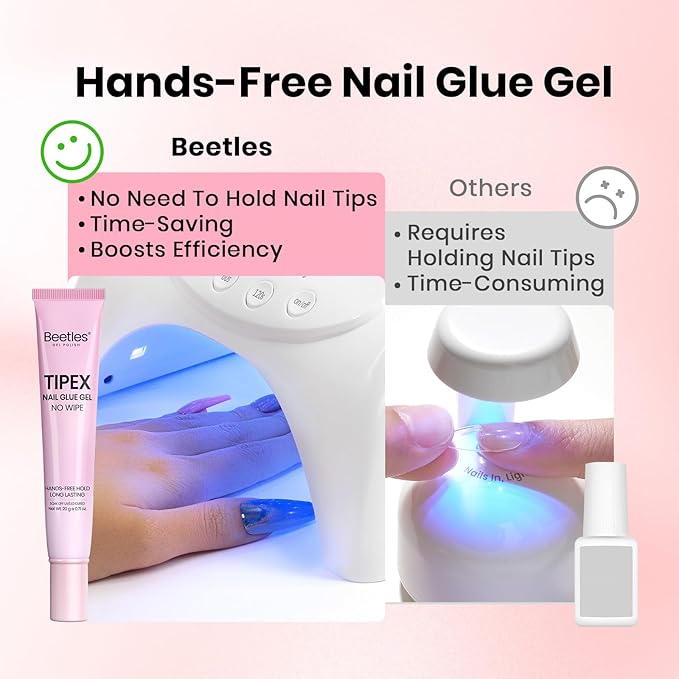 Beetles 20g Tipex Nail Glue Gel, No Wipe & No-Need-to-Hold, Designed for Tipex Instant Apex Nail Tips, Flat-Nail Friendly, DIY & Salon Use, UV/LED Cured
