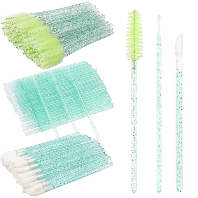 300 Pack Disposable Spoolies Brushes Sets Mascara Wand Lip Brushes Cotton Swab for Eyebrow Eyelash Extension Tattoo Lipstick Applicator(Green)