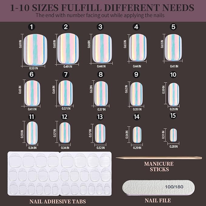 FANDAMEI Press on Nails, 6 Colors Chrome Press on Nails Short, Cat Eye Nails Short Round, Natural Fake Nails with Chrome Mirror Effect, Super Shiny Ombre, Glossy for Women with Salon Quality