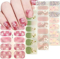 Spring Gel Nail Stickers 4 Sheets Flowers Nail Polish Strips Summer Cute Cherry Blossom Floral Design Nail Art Supply Self-Adhesive Long Lasting Nail Polish Wraps Full Wrap Nail Strips for Women