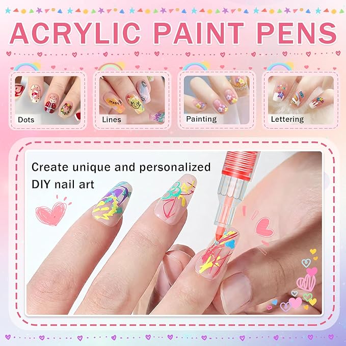 12 Colors Nail Art Pens Set, Nail Art Markers Polish Pens for Nail Art Quick Drying 3D Acrylic Paint Markers for Painting Dotting Liner Pen Nail Salon DIY Design Kit 0.5mm