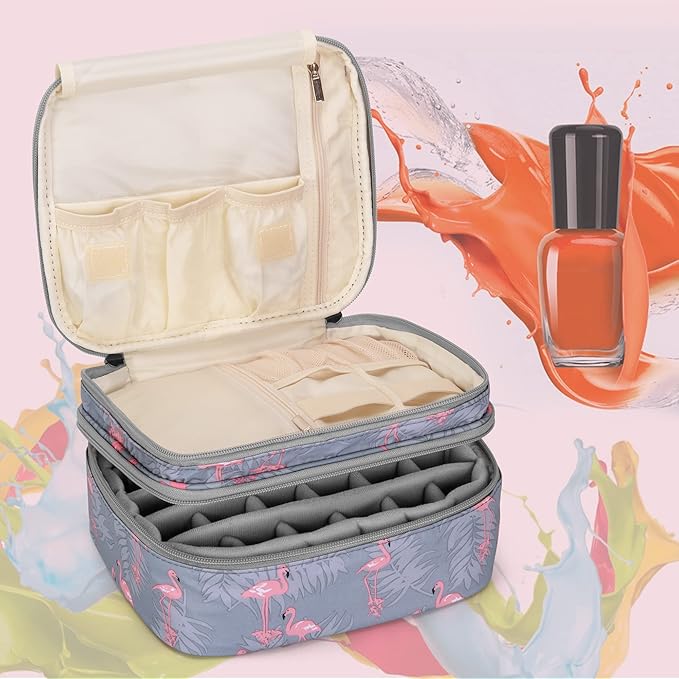 LUXJA Nail Polish Carrying Case - Holds 30 Bottles (15ml - 0.5 fl.oz), Double-layer Organizer for Nail Polish and Manicure Set, Flamingo (Bag Only)