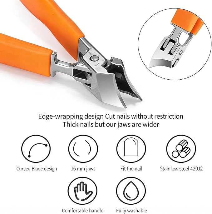 Wide Jaw Opening Anti-Splash Slanted Nail Clippers - Long Handle Splashproof Design for Ingrown Nails, Wide Mouth Toe Nail Clippers & Household Use