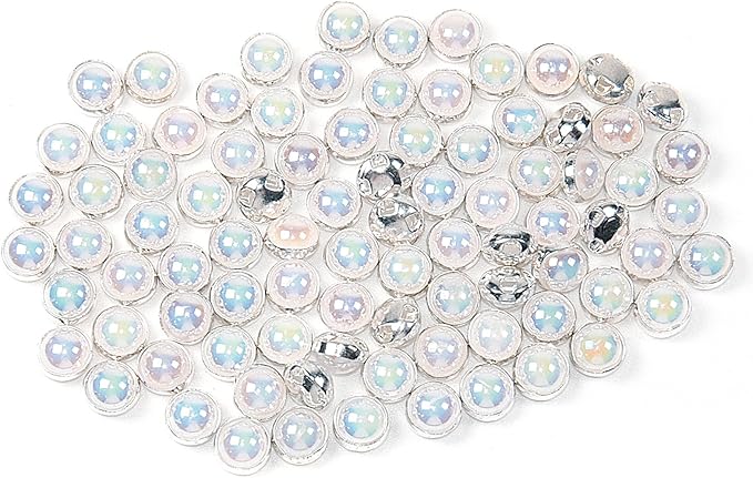 200Pcs Pearl Sew on Rhinestones for Crafting,6mm Claw Pearl Embellished Rhinestoness for DIY,Half Round Pearls for for Crafting Jewelry Handicrafts Clothes Bag Shoes-Ab Colorful(Silver Claw)