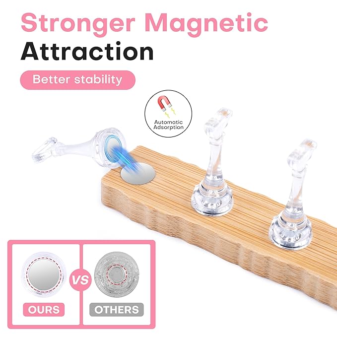 Nail Stand for Press On Nail Holder for Painting Nails, Magnetic Fake Nail Stands Tips, Heart Shape Nail Holder with Double-sided Tape Practice Nail Art Tools（Wood A）