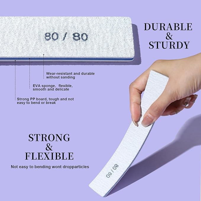 FANDAMEI 80/80 Grit Nail File, 24PCS Nail Files Kit, Double Sided Emery Boards for Nails, Professional Nail File for Natural Acrylic Nails, Rectangular Manicure Nail Files Set, Coarse Grit 80/80