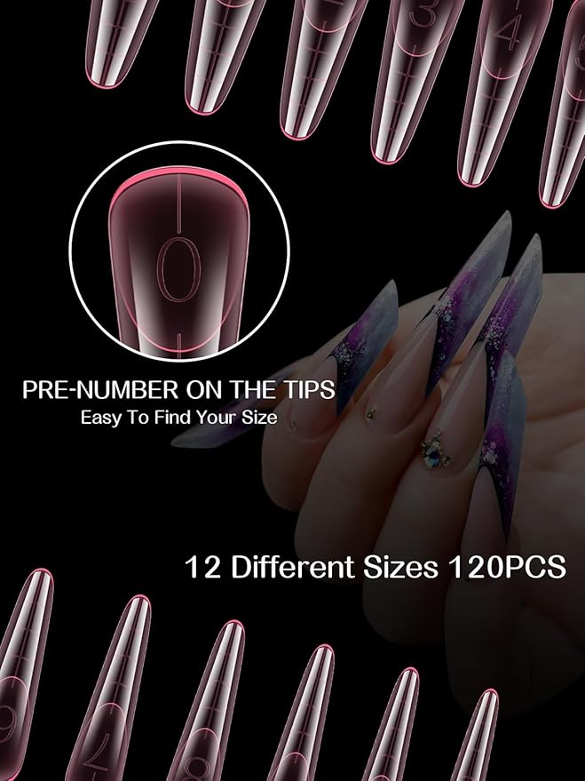 TOROKOM Poly Nail Gel Dual Nail Forms, 120 PCS Poly Nail Gel Stelitto Structure Nail Molds for Builder Gel Poly Extension Gel Nail Art Design Salon&DIY