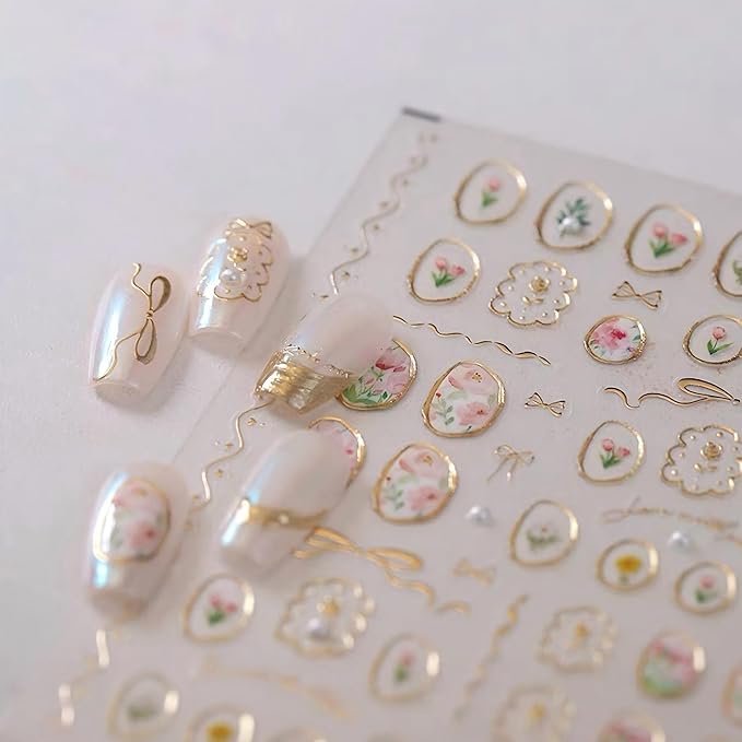 Dedyel Hot Stamping Wildflowers Nail Stickers 5D Embossed Wildflower Nail Stickers Spring Summer Red Yellow Blue White Flower Design Nail Art Decoration for Women Girls Kids