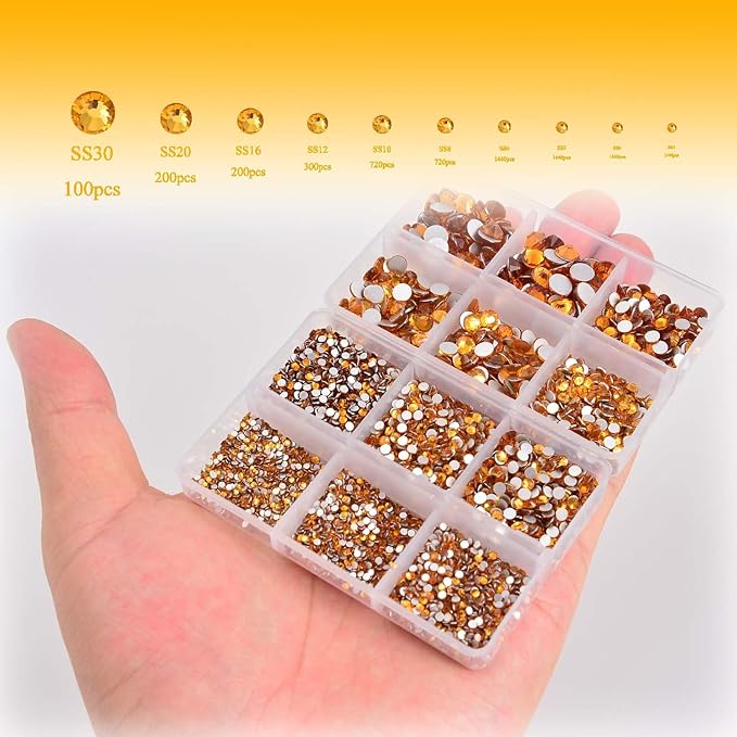 NCB 8000pcs Non Hotfix Rhinestones 10 Sizes Flatback Crystal Glass Rhinestones with Tweezers and Picking Pen for Nail Art Clothes Bags Phone Decorations Crafts DIY (012 Topaz Mix SS3-SS30)