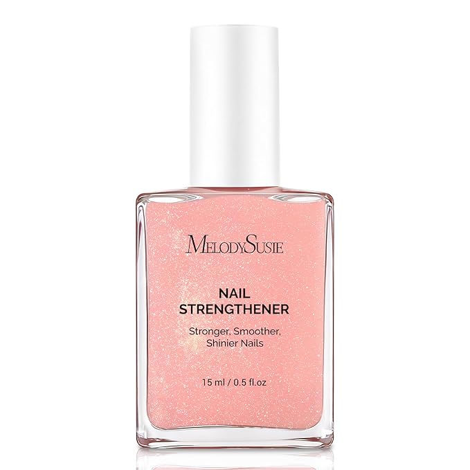 MelodySusie Nail Strengthener and Growth Treatment, 2-in-1 Ridge Filling Base Coat & Glossy Concealer Polish for Damaged Nail Repair and Healthy Shine,Gifts for Women 15ml 0.5 Fl Oz Sparkling Peach