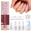 Beetles X Press Summer Nails Kit: Short Almond French Tip Press On Nails Kit With 7 Colors 224Pcs Rainbow Nail Tips Nail Glue & Builder Top Coat Mini UV Light, All-in-One DIY Gift For Women 16 Sizes