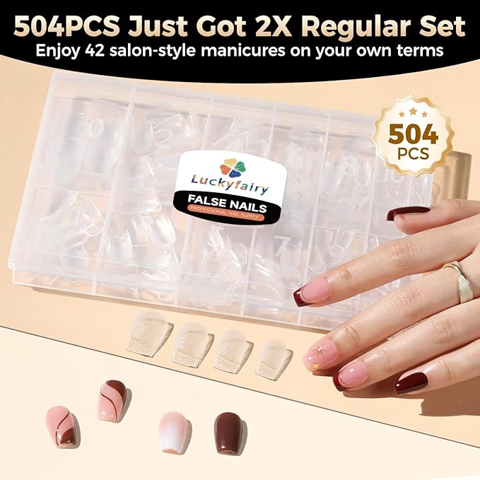 Extra Short Nail Tips: 504pcs Pre-shaped Half-matte Coffin Short Nails, 12 Sizes XS Clear Full Cover Fake Nails Soft Gelly Ballerina Press on Gel Nail Tips for Extension