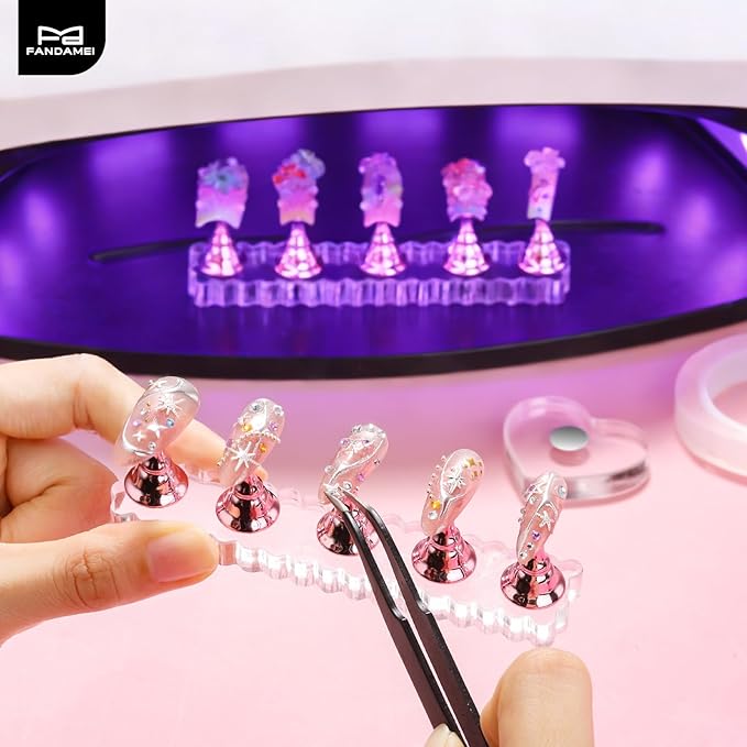Fandamei Nail Stand, 2 Set Nail Holder for Painting Nails, Nail Stands for Press on, Press on Nail Stand for Practice, Magnetic Acrylic Nail Display Holders for Nail Art with Double-sided Tape