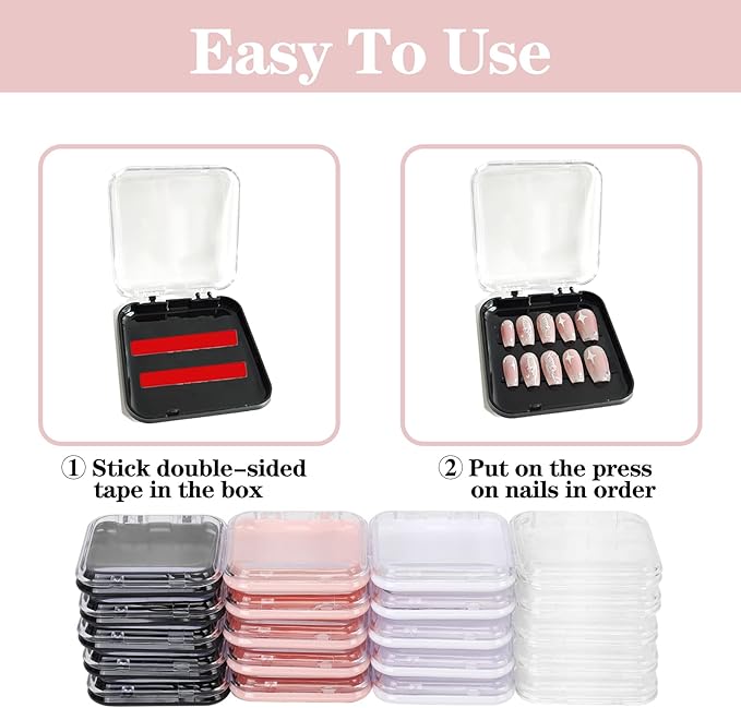 20pcs Press On Nail Packaging Box Press on Nail Storage Box for Press Ons with 60 Pcs Adhesive Double Sided Tape for Fake Nail Storage Case Nail Display Nail Salon Supplies Nail Art Nail Business