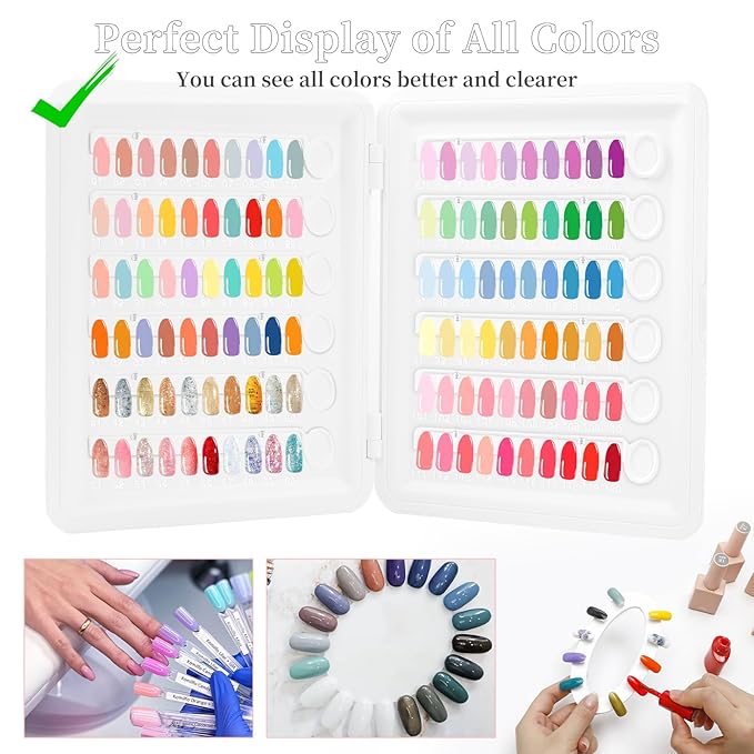 Nail Color Display Book Nail Swatch, 120 Colors Nail Polish Sample Display Book with Transparent Replacement Nails, Professional Nail Gel Color Card Book, No Need Pasting, No Need Glue
