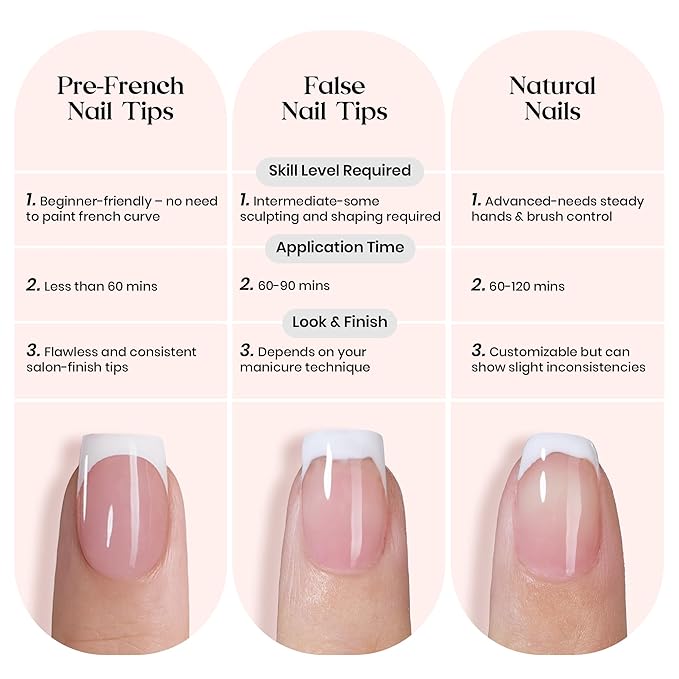 Beetles X Press Plus French Tip Nails - Camellia French | Pink Short Squoval Press On Nails | 16 Sizes 224 Pcs Natural Salon Quality Gel Nail Tips