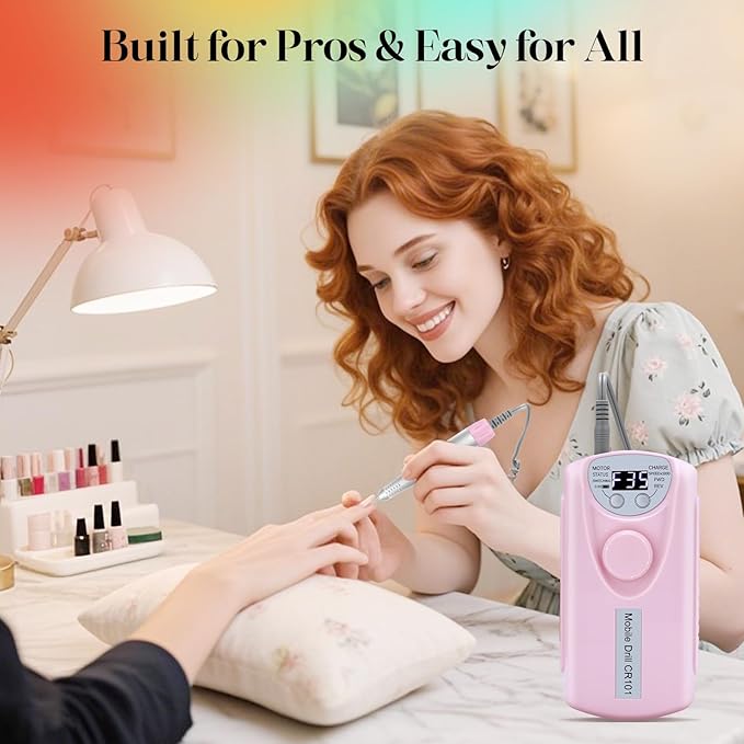 Electric Nail Drill Professional, 35000RPM Nail File Machine with Bits Set & Fast Cooling, Portable for Acrylic Gel Nail Polishing Removing, Manicure Pedicure at Salon & Home Use, Gift for Women