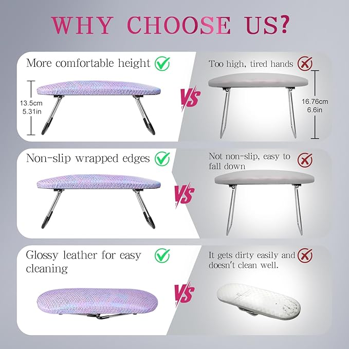 krofaue Professional Nail Hand Rest Stand - Nail Arm Rest High Density Sponge Foldable PU Leather Nail Arm Rest for Nail Tech with Non-Slip Stable Reduce Hand Fatigue Fit for Manicure Salon Use Purple