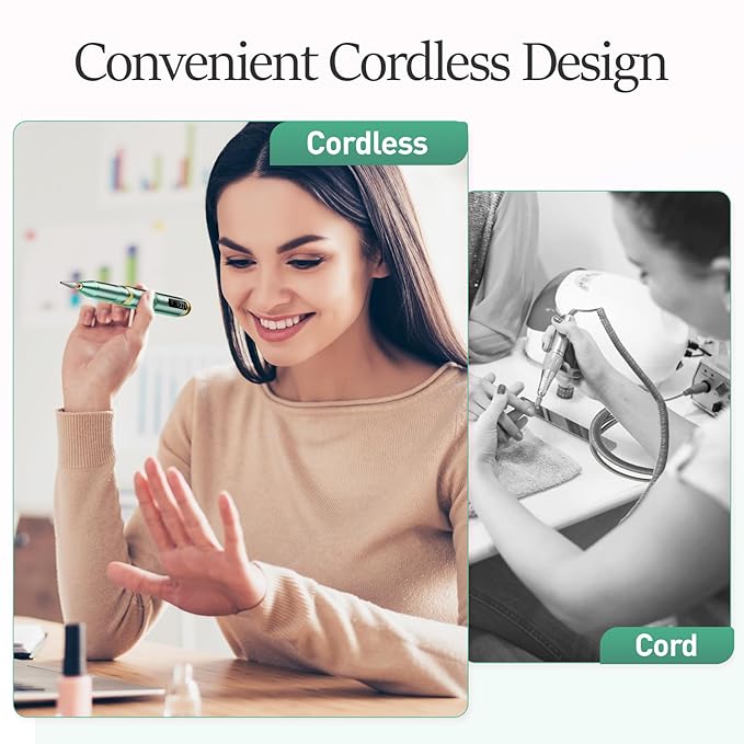 20000RPM Electric Nail Drill Rechargeable Compact Portable Efile Professional Manicure Cordless Pedicure Nail File Drill Kit for Acrylic Gel Nails and Home Salon Use
